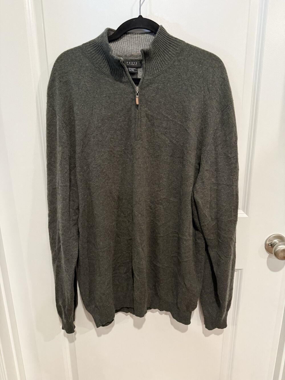 Forte 100% Cashmere Green Quarter Zip Sweater XXL Collar Pullover Soft